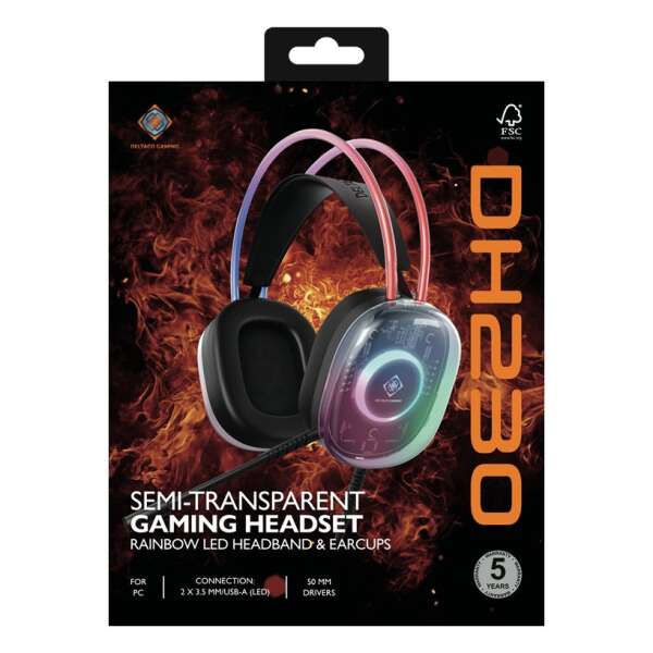 DH230 Puoliläpinäkyvä pelikuulokkeet, RGB-virtalähdepanta