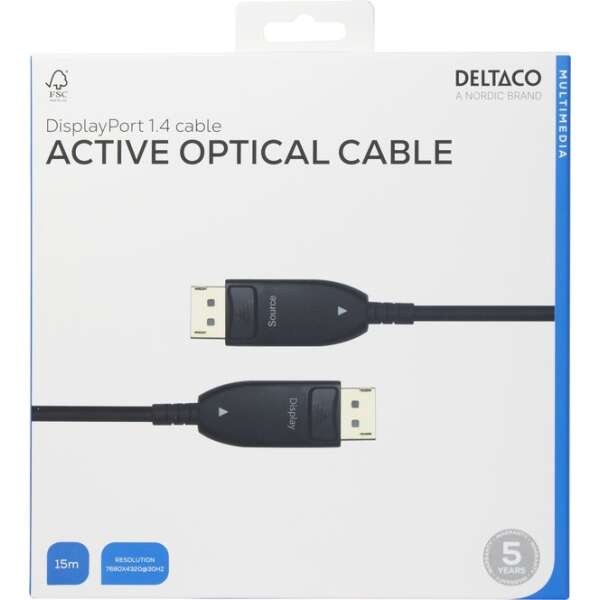 DisplayPort 1.4 -kaapeli, AOC, 8K@30Hz, 15m, musta