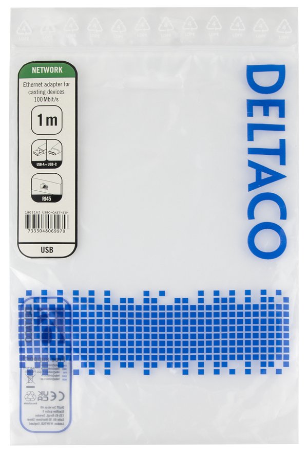 Ethernet-sovitin valettu laite 1m 100 Mbps USB-A + USB-C