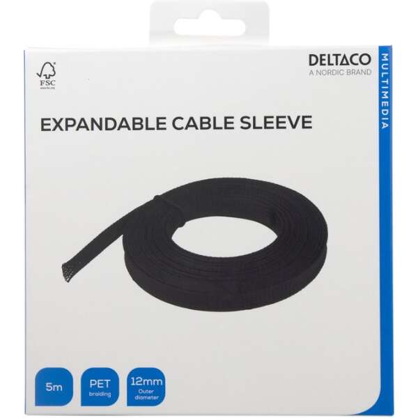 Nylonverkkokaapelin putki halkaisijaltaan 12 mm, 5 m, musta