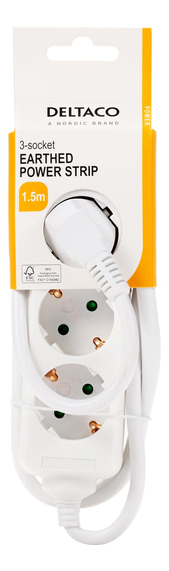 Pistorasia 3xCEE 7/3 1xCEE 7/7 1.5m valkoinen