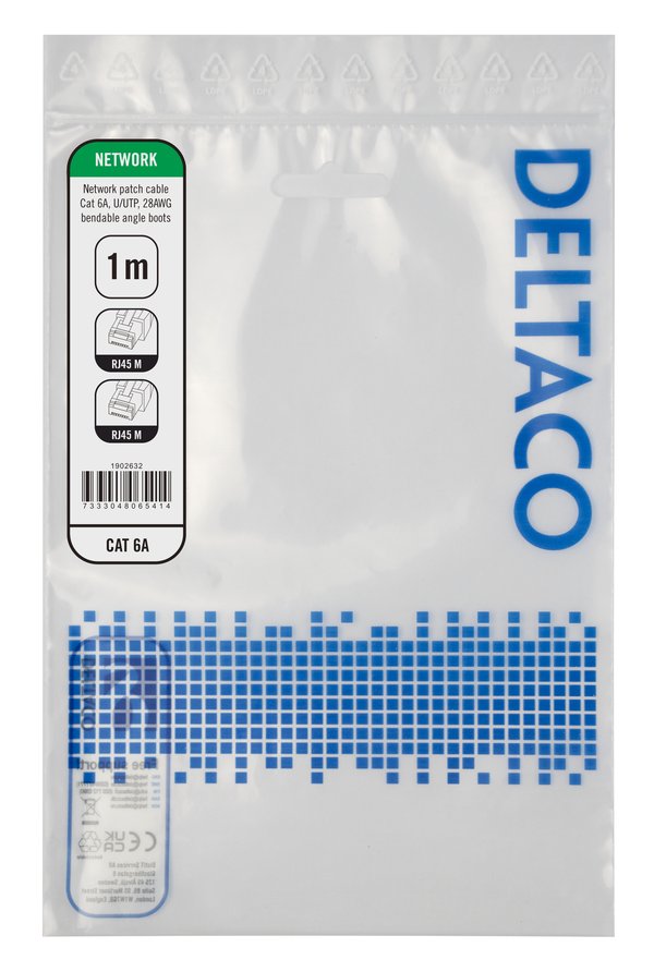 Taipuisa CAT.6A U/UTP 28AWG -liitäntäkaapeli 1m