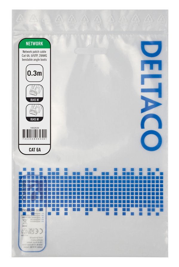 Taipuisa CAT.6A U/UTP 28AWG-patch-kaapeli 0