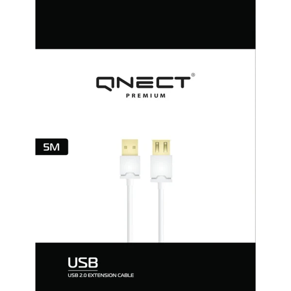 USB 2.0 -jatkokaapeli A uros-A naaras, 5m, valkoinen