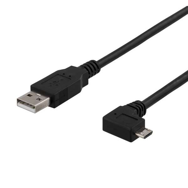 USB-A Micro USB:iin, vasemmalle kallistettu, 2m, musta